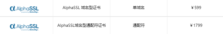 AlphaSSL DV SSL证书方案